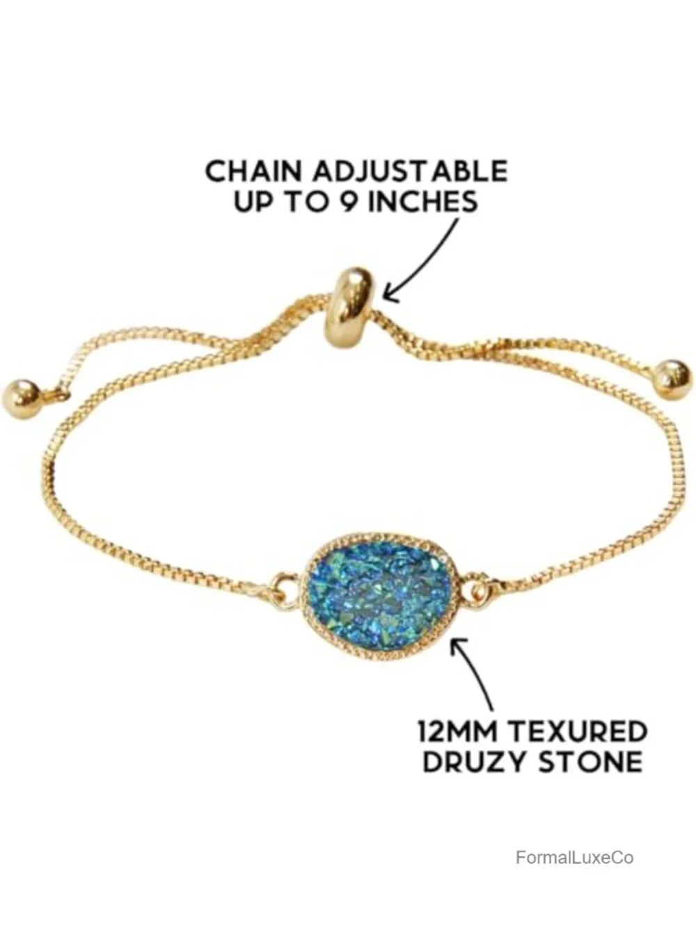 Boho Adjustable Slider Bracelet Simulated Druzy Crystal Gold Tone Plated